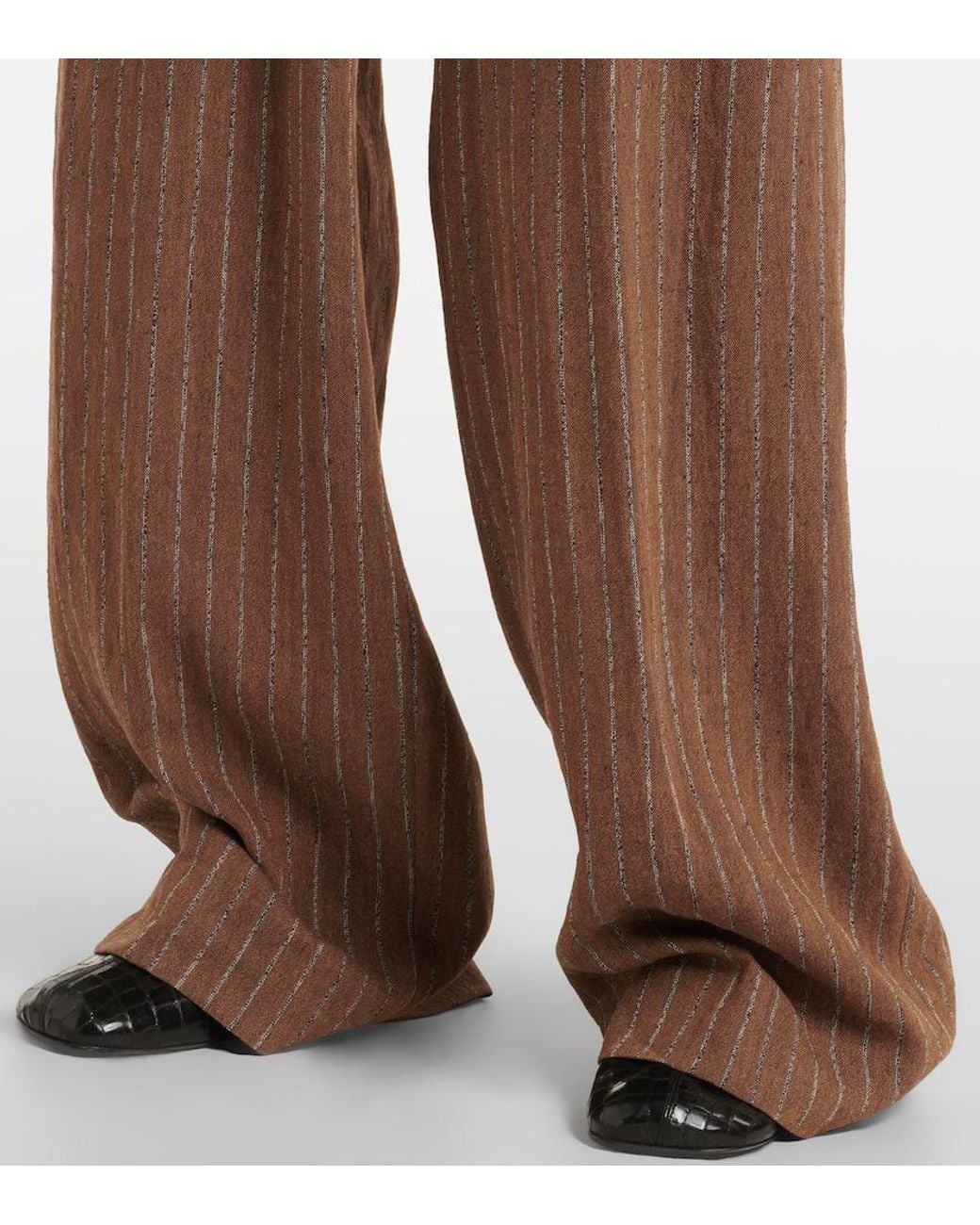 Dries Van Noten Brown Linen-Blend Wide-Leg Pants