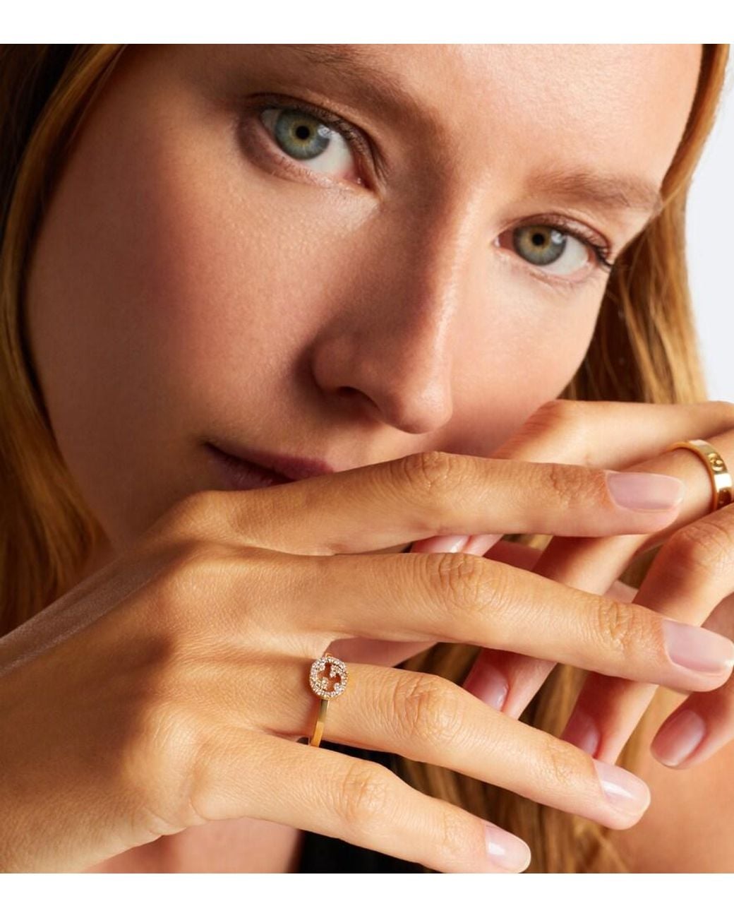 Gucci White Interlocking G 18Kt Ring With Diamonds