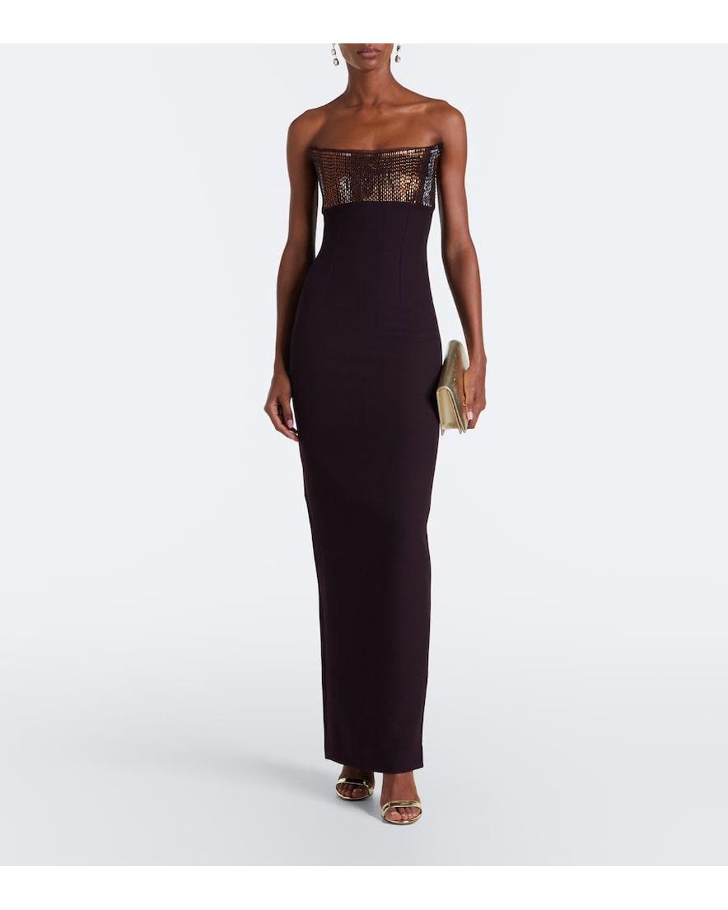 Roland Mouret Purple Embellished Paneled Corset Gown