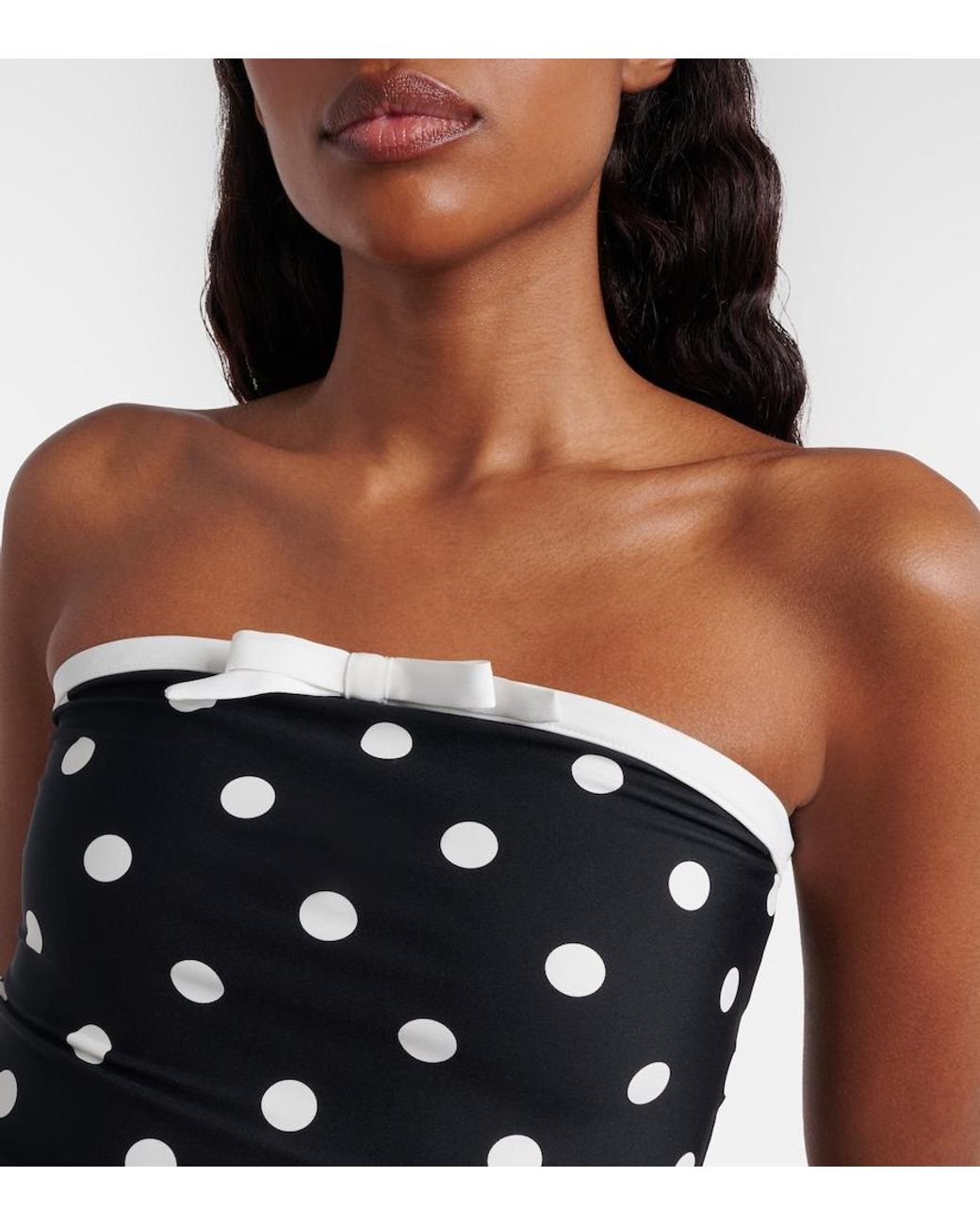 Self-Portrait Black Polka-Dot Strapless Swimsuit