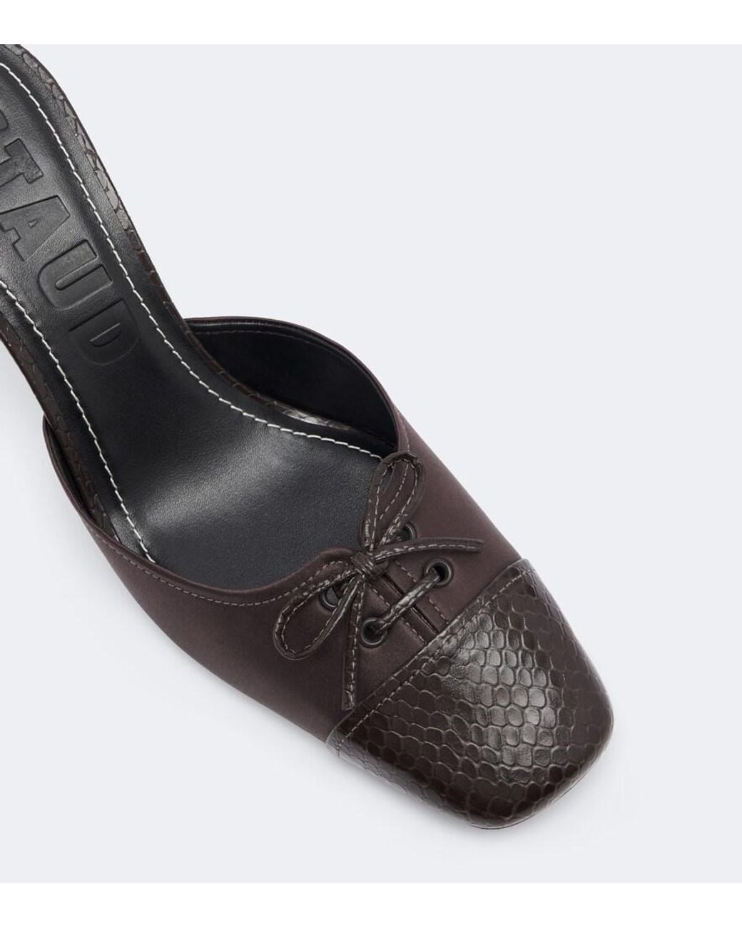 Staud Gray Faye Leather-Trimmed Satin Mules