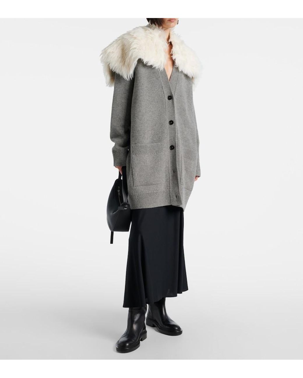 Jil Sander Gray Wool, Cotton, And Cashmere-Blend Cardigan