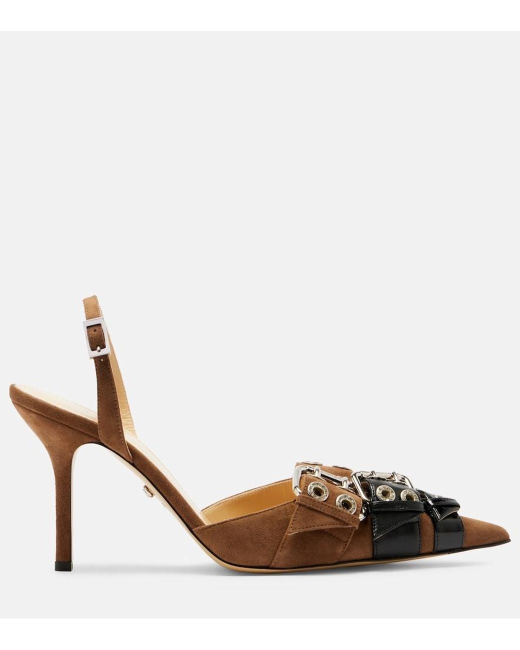 Mach & Mach Metallic Buckle Belt 95 Suede Slingback Pumps