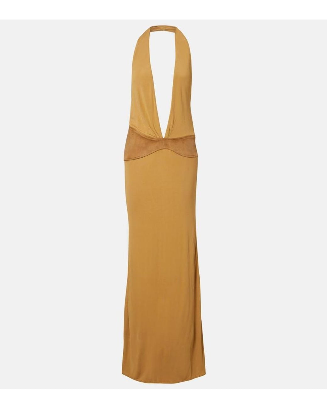 Christopher Esber Metallic Suede-Trimmed Jersey Gown