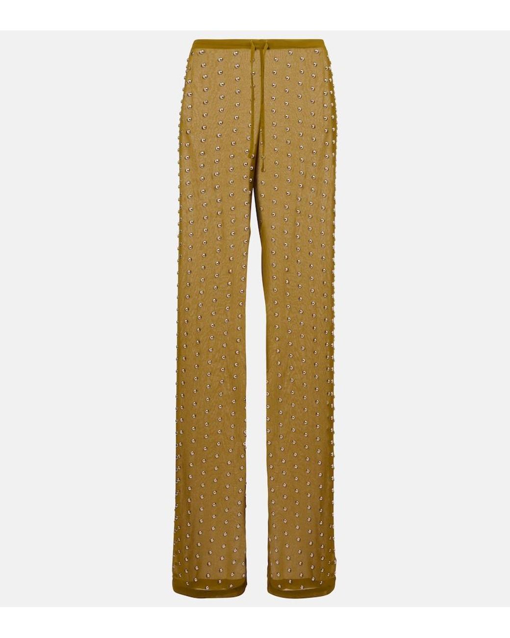 Dries Van Noten Natural Embellished Straight Pants