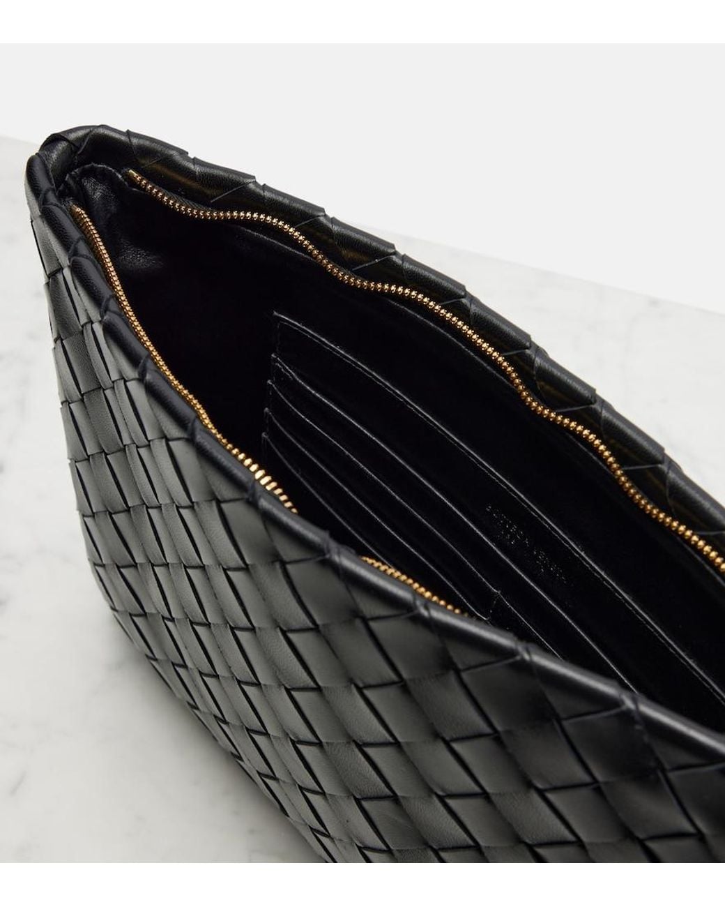 Bottega Veneta Black Intrecciato Medium Leather Pouch
