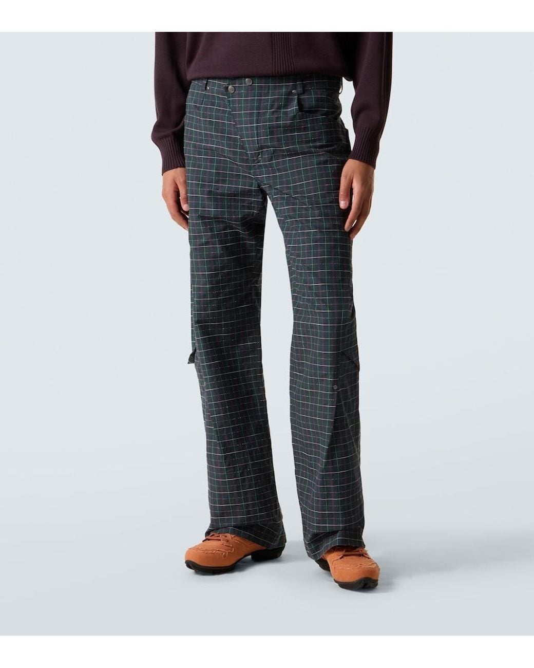 Kiko Kostadinov Blue Kraner Checked Cotton-Blend Wide-Leg Pants for men