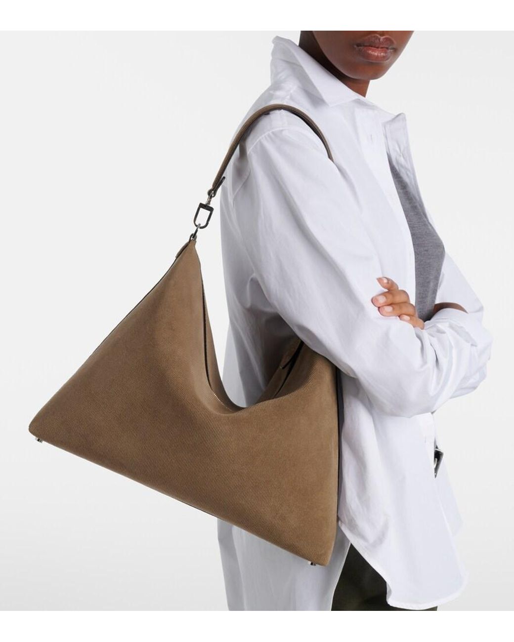 Totême  Brown Bevel Medium Suede Shoulder Bag