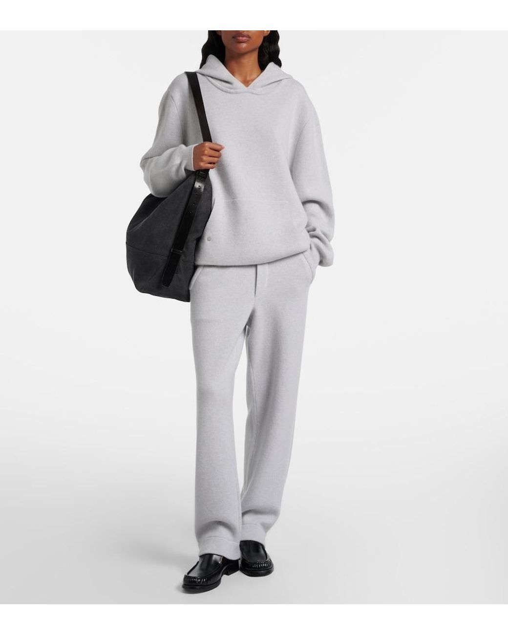 God's True Cashmere Gray Cashmere Straight Pants With Rose Quartz