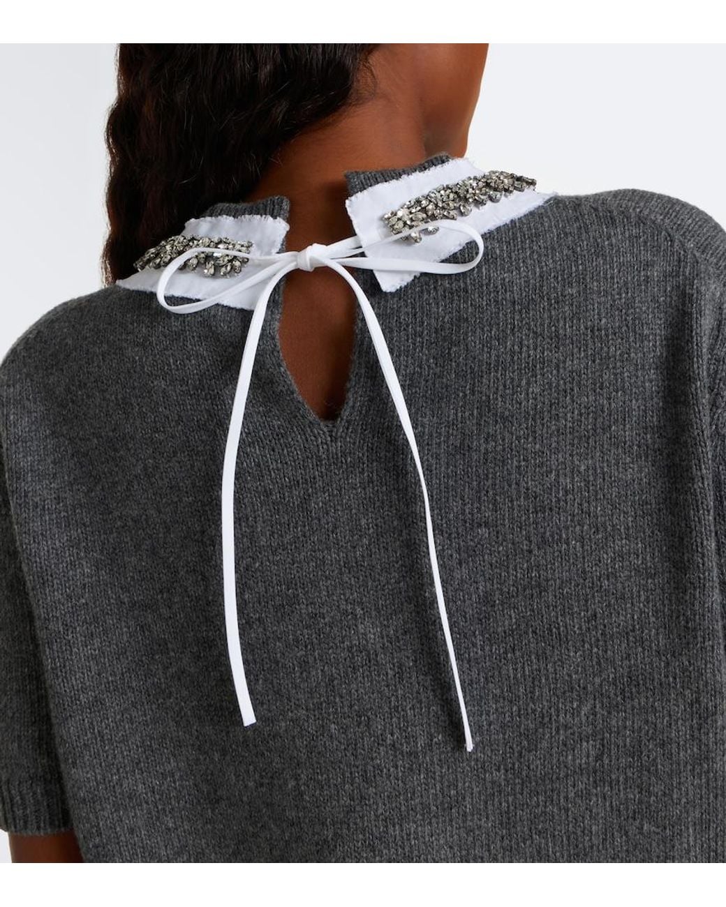 Prada Gray Embellished Wool And Cashmere Sweater