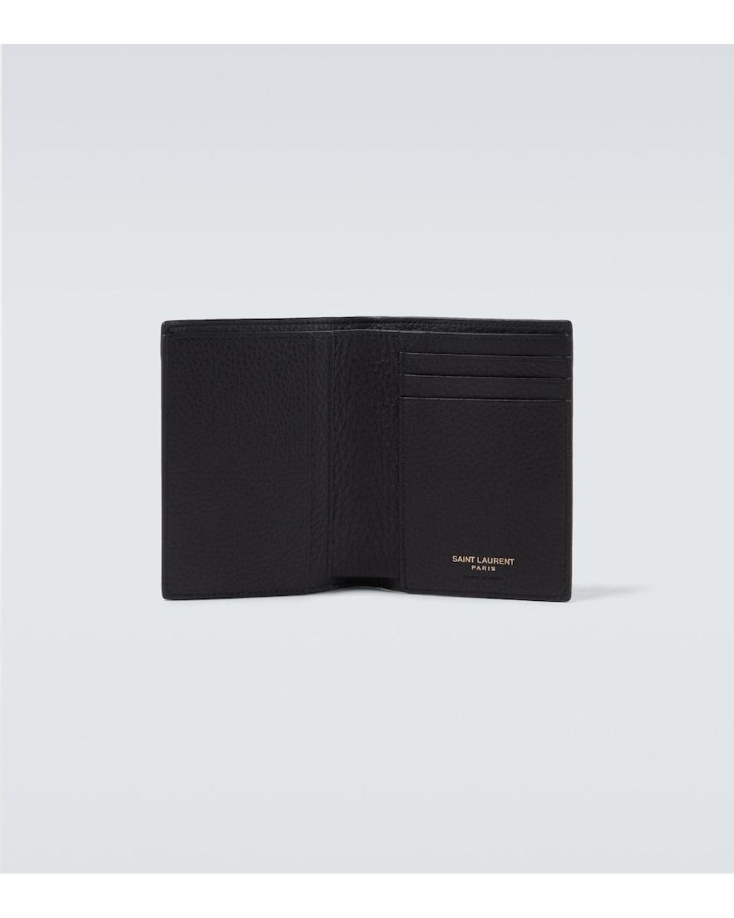 Saint Laurent Black Tiny Cassandre Leather Bi-Fold Wallet for men