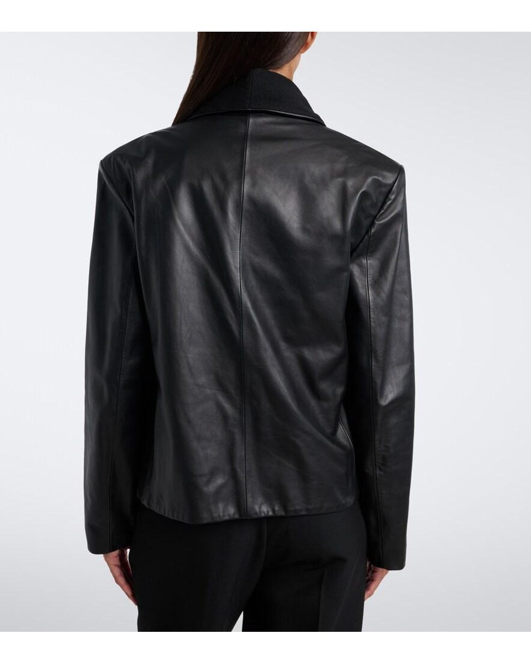 Totême Black Tie-Neck Leather Jacket