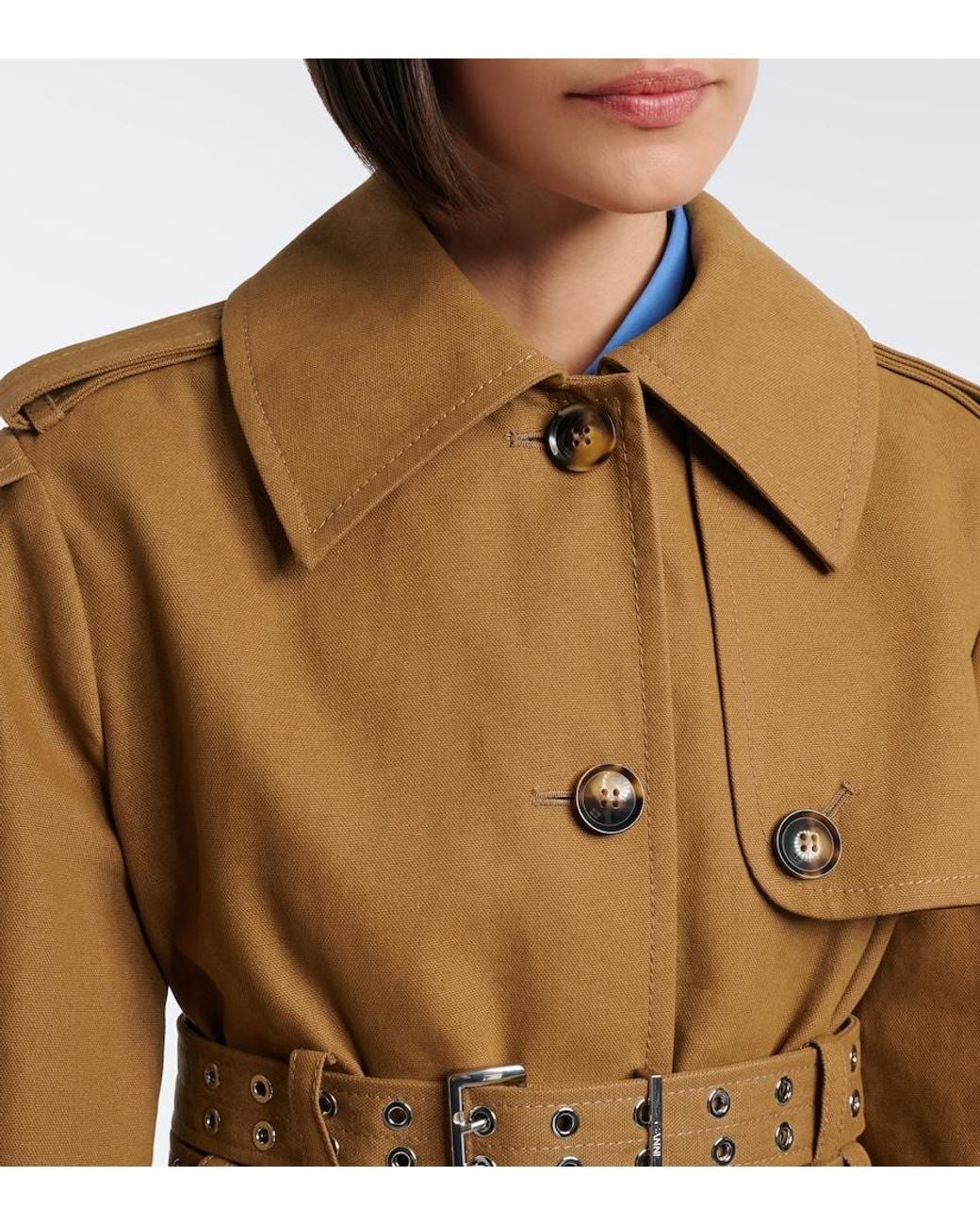 Chaqueta De Algodon Con Cinturon Ganni de color Brown
