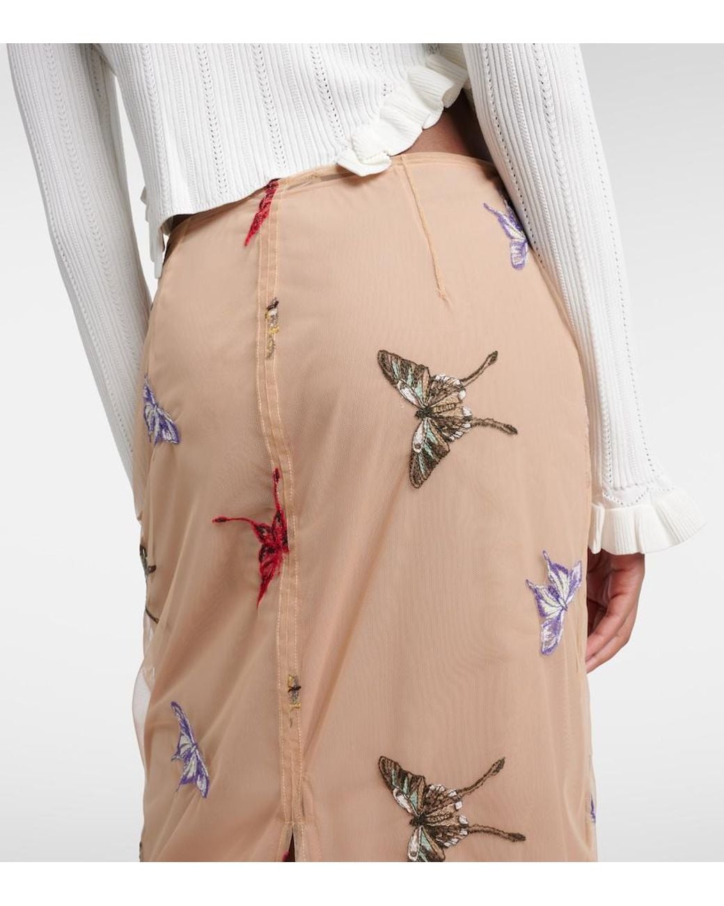 Blumarine Natural Applique Midi Skirt