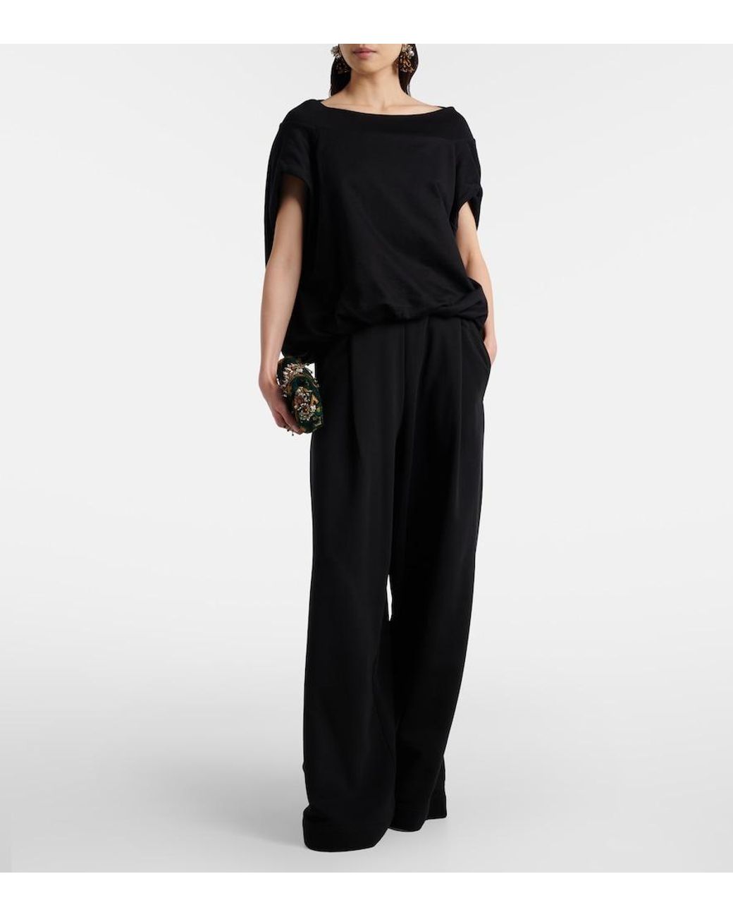 Dries Van Noten Black Cotton Wide-Leg Pants