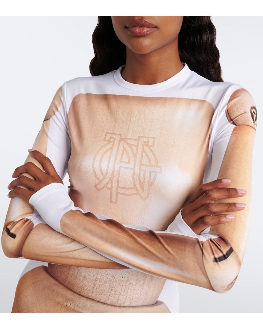 Jean Paul Gaultier Natural Trompe L'Oil Jersey Catsuit