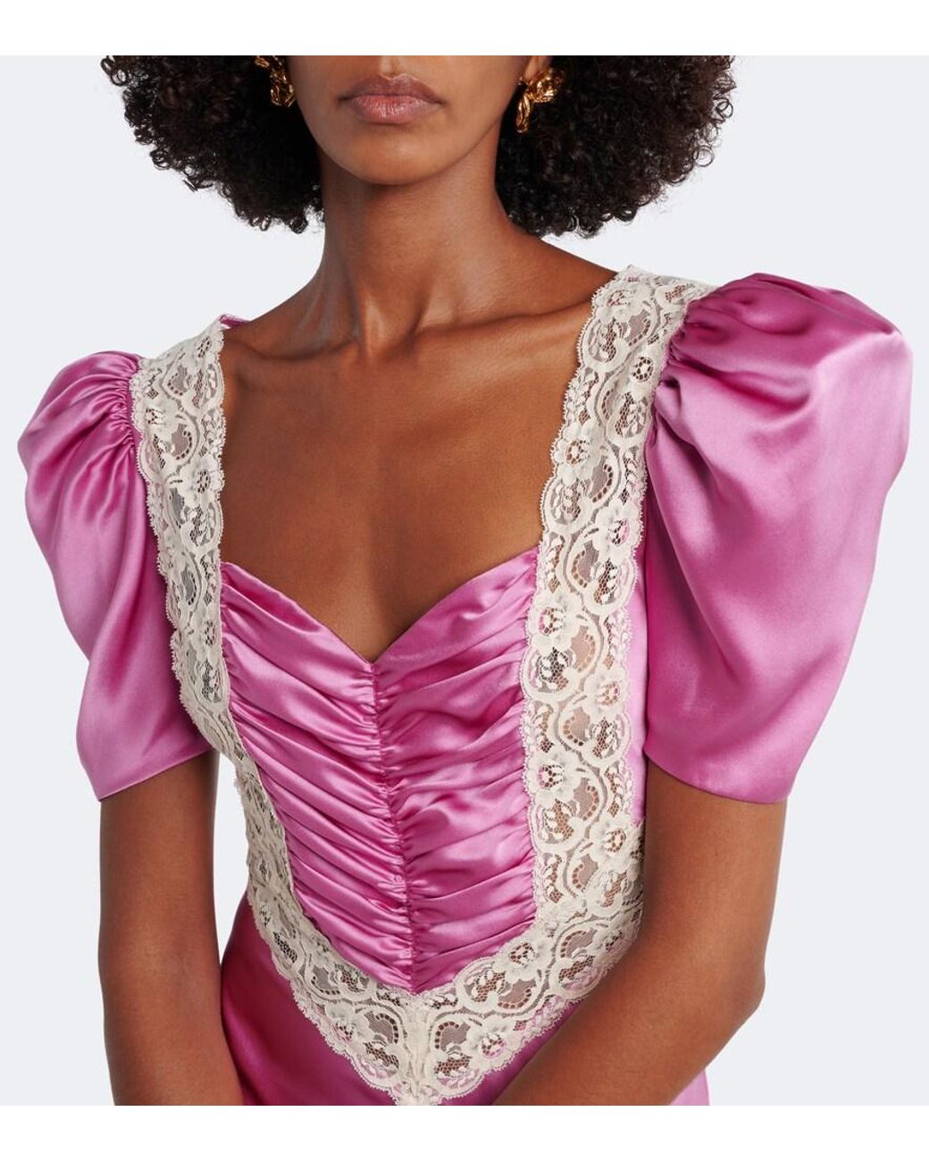 Rodarte Pink Lace-Trimmed Silk Maxi Dress