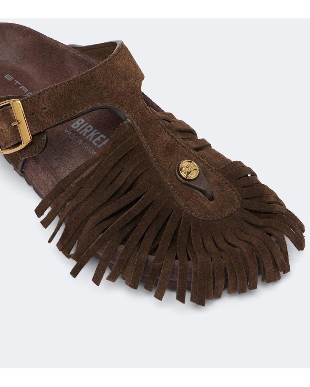 Etro Brown X Birkenstock Gizeh Fringed Suede Sandals