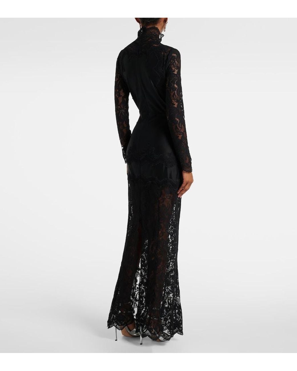 Rabanne Black Lace-Trimmed Maxi Dress