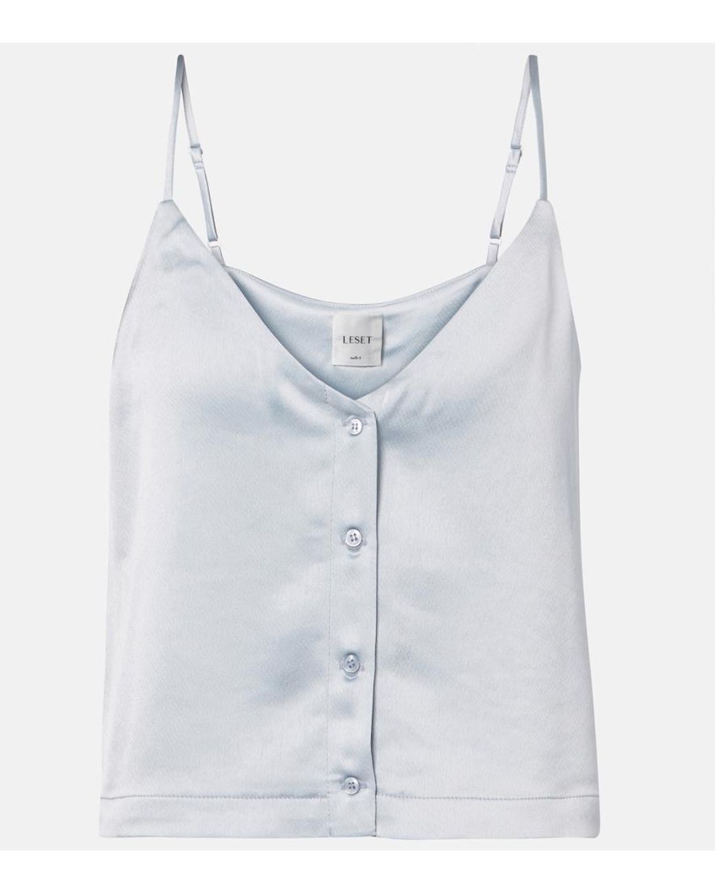 Leset Blue Barb Button Satin Camisole