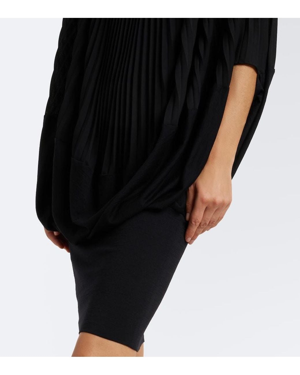 Junya Watanabe Black Pleated Wool-Paneled Midi Dress