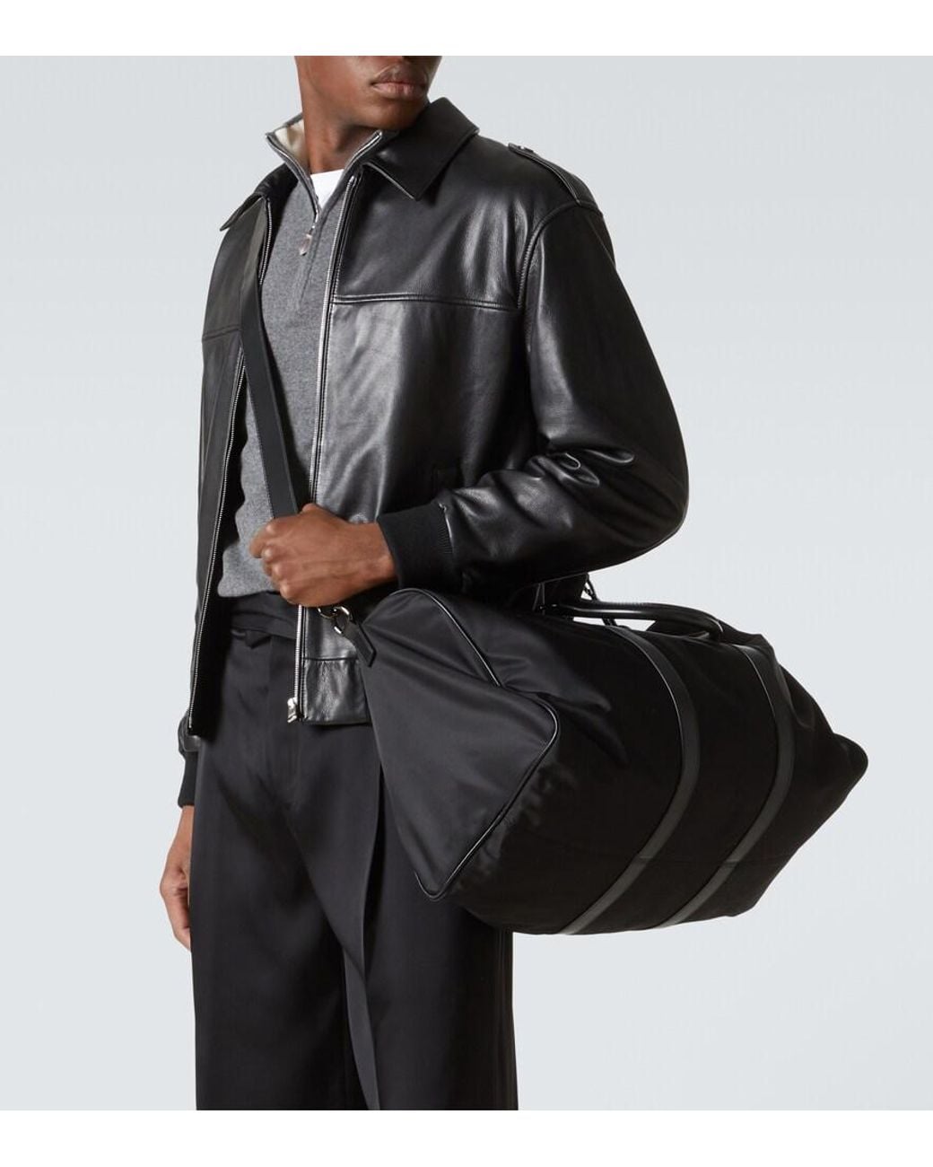 Kiton Black Leather-Trimmed Duffel Bag for men