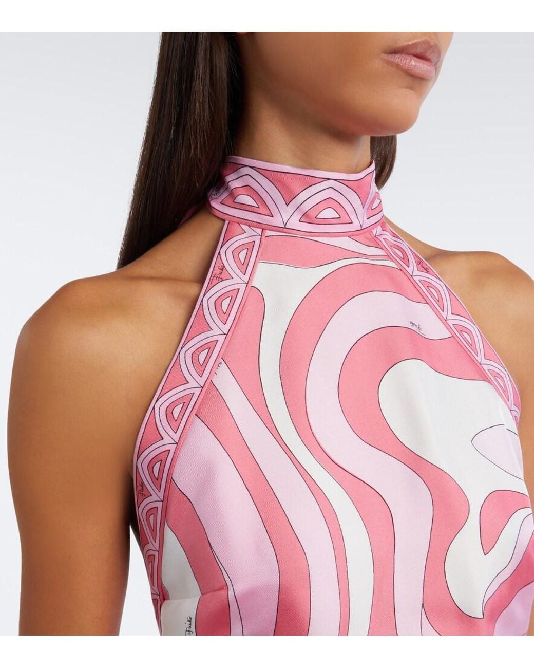 Emilio Pucci Pink Marmo Halterneck Silk Twill Scarf Top