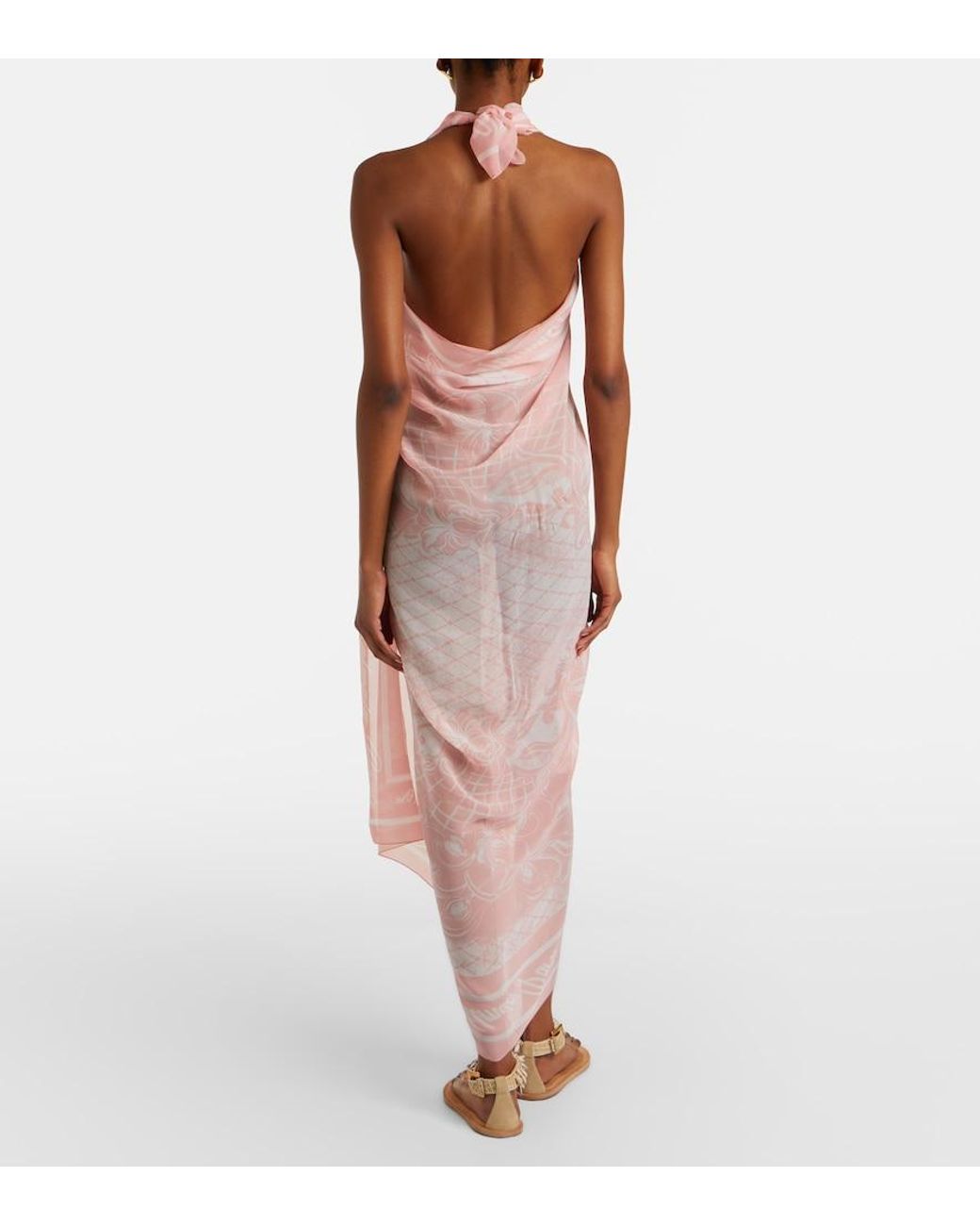 Balmain Pink Printed Silk Beach Cover-Up