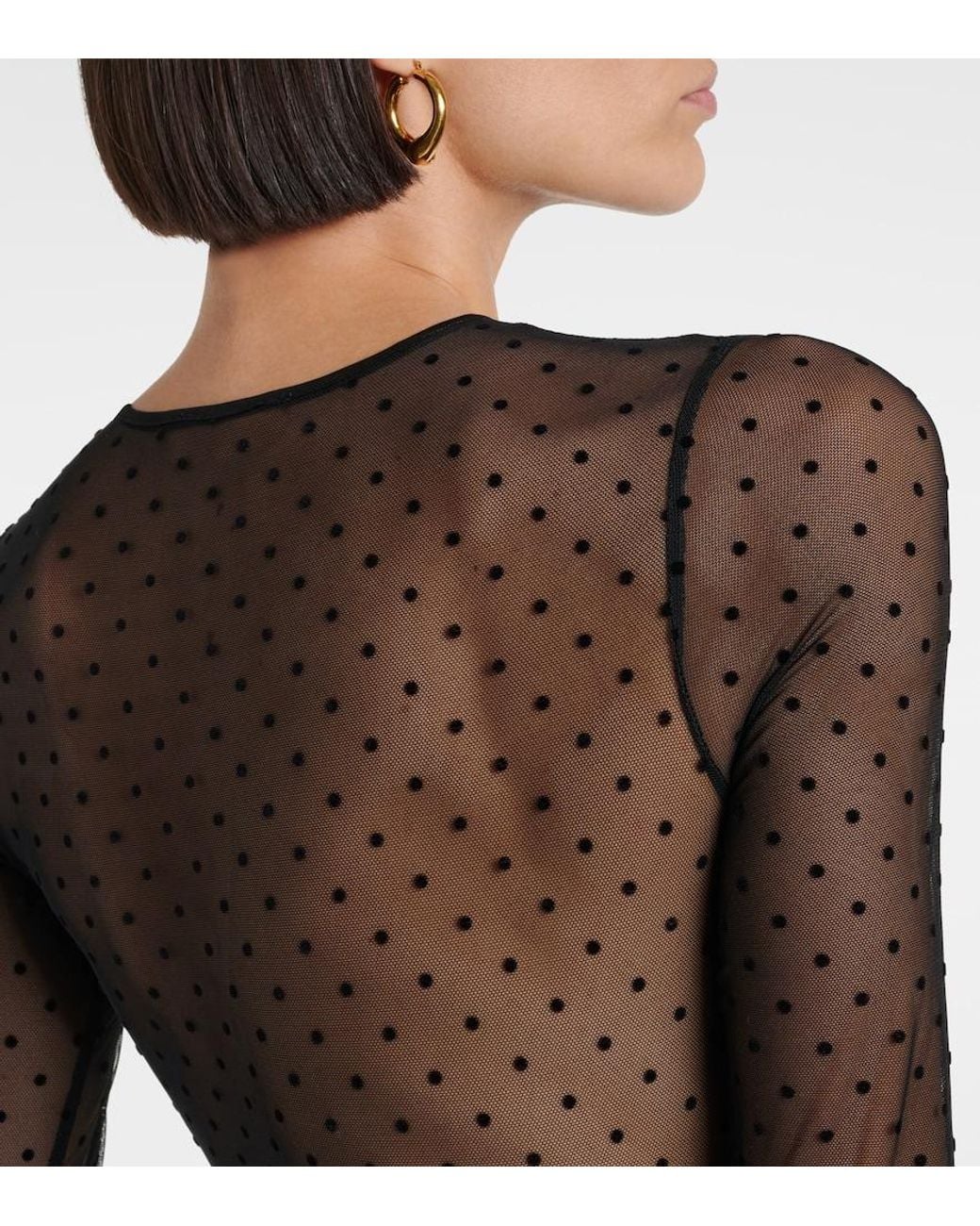 Wardrobe NYC Gray Polka-Dot Sheer Mesh Bodysuit