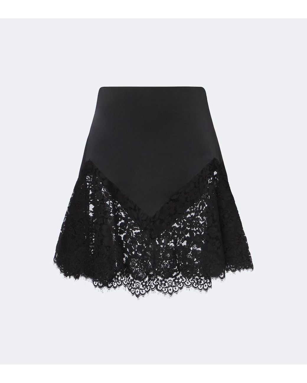 Stella McCartney Black Asymmetric Lace-Trimmed Satin Miniskirt