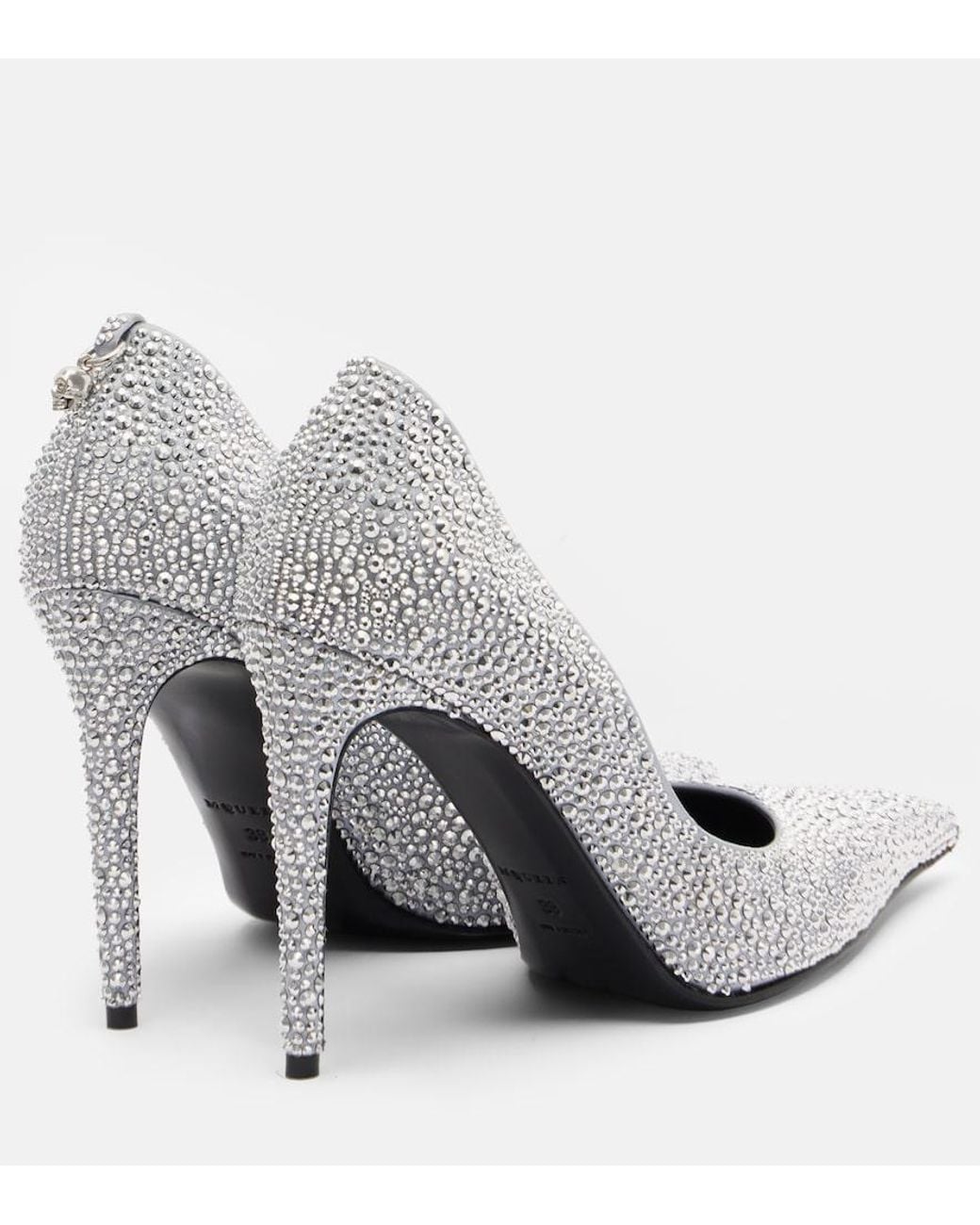 McQueen White Skull Studded Satin Pumps