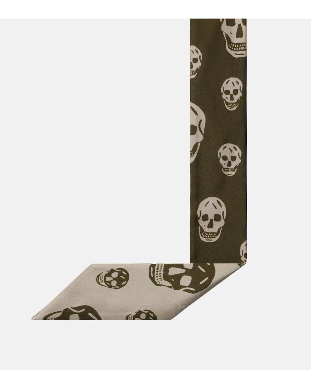 McQueen Green Skull Silk Twill Scarf