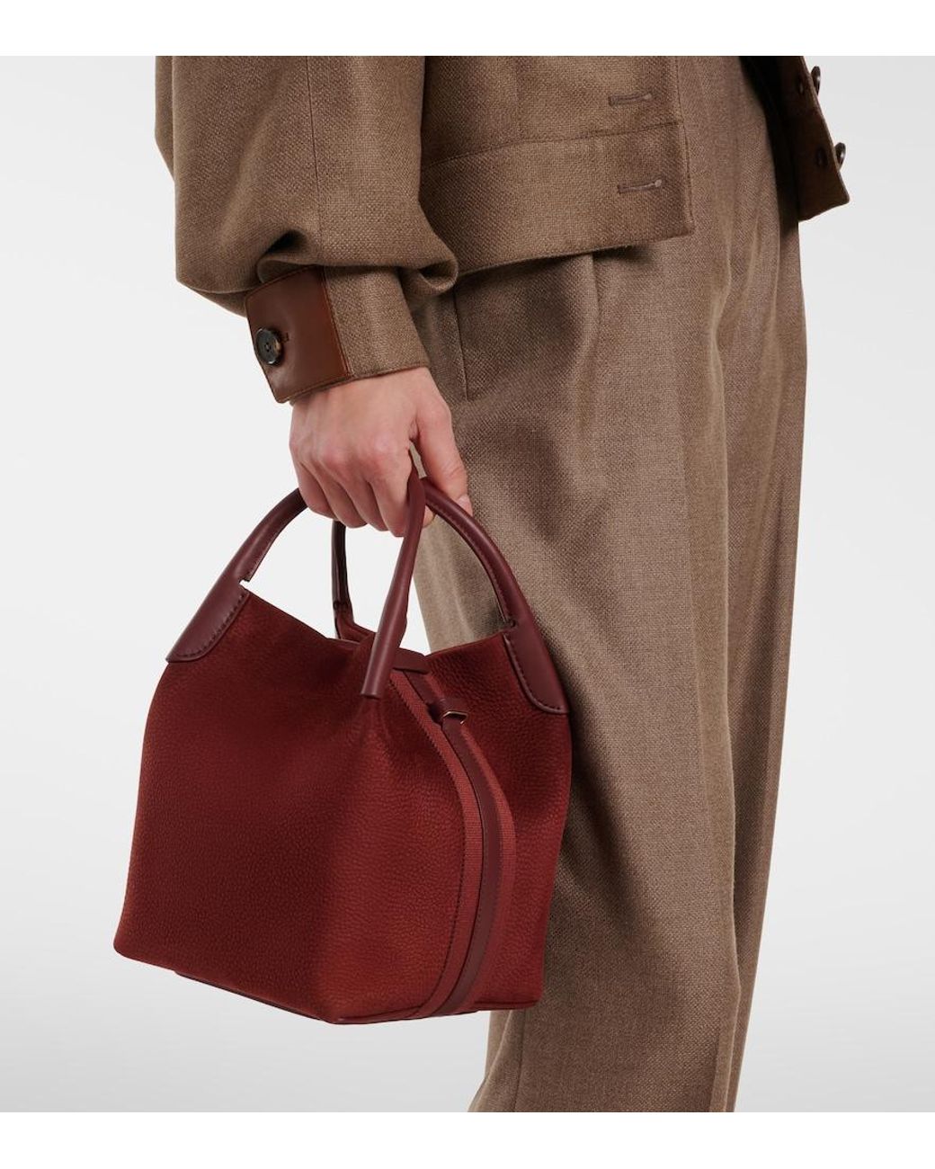 Loro Piana Red Bale Small Leather Top-Handle Bag