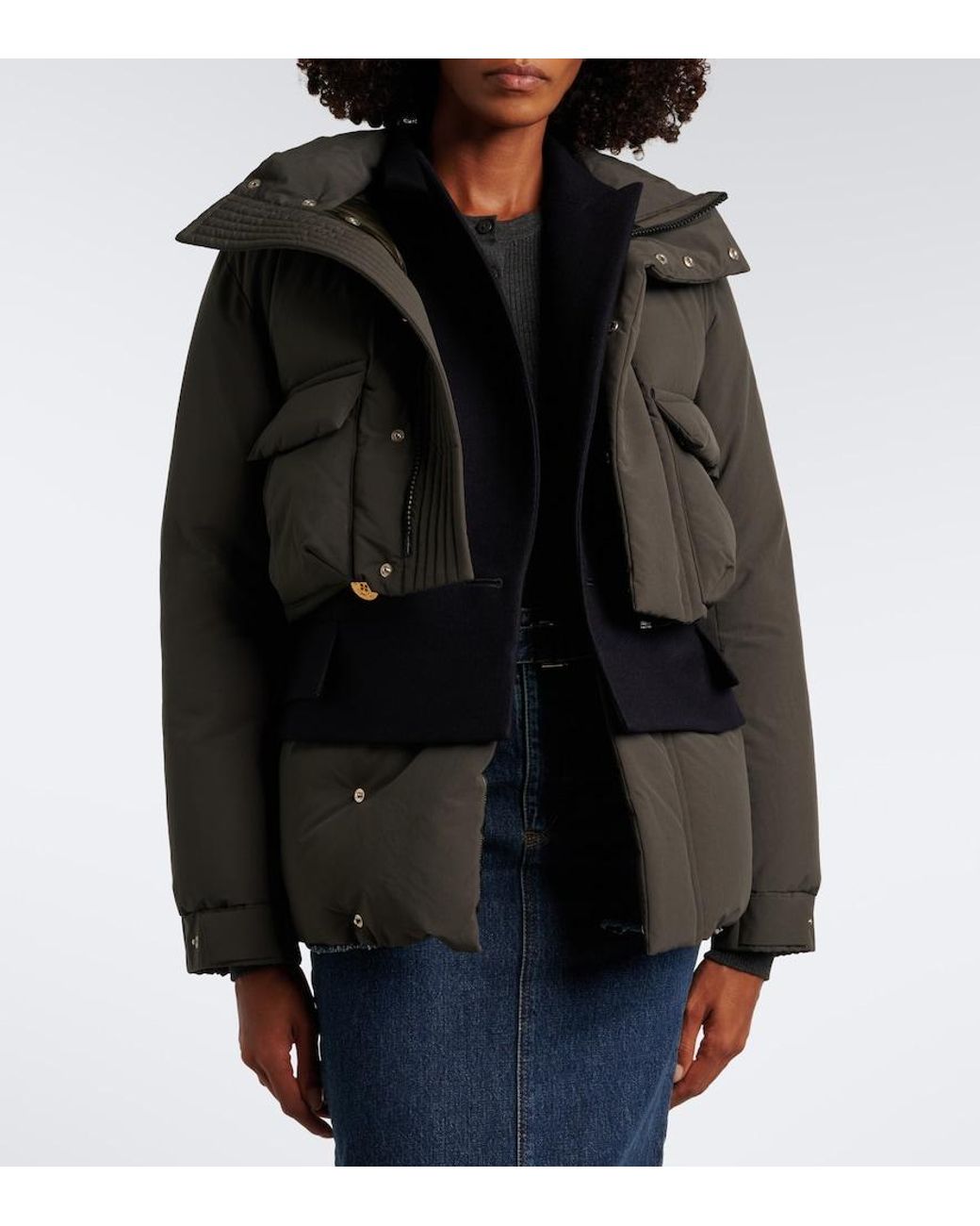 Sacai Black Layered Wool-Trimmed Down Jacket