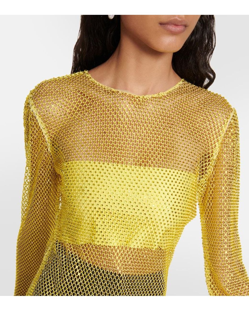 GIUSEPPE DI MORABITO Yellow Crystal-Embellished Mesh Top