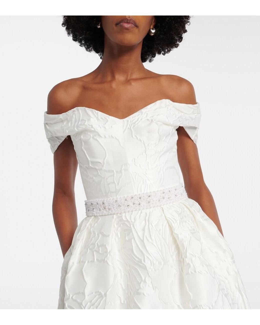 Rebecca Vallance White Bridal Winslet Jacquard Midi Dress