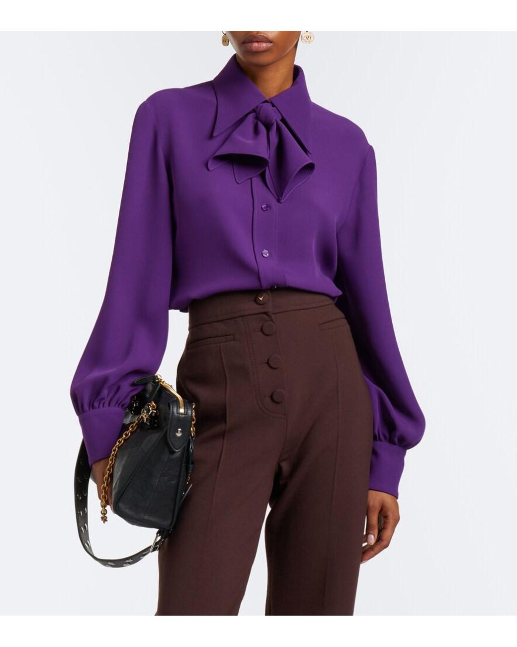 Valentino Garavani Purple Cady Couture Tie-Neck Blouse