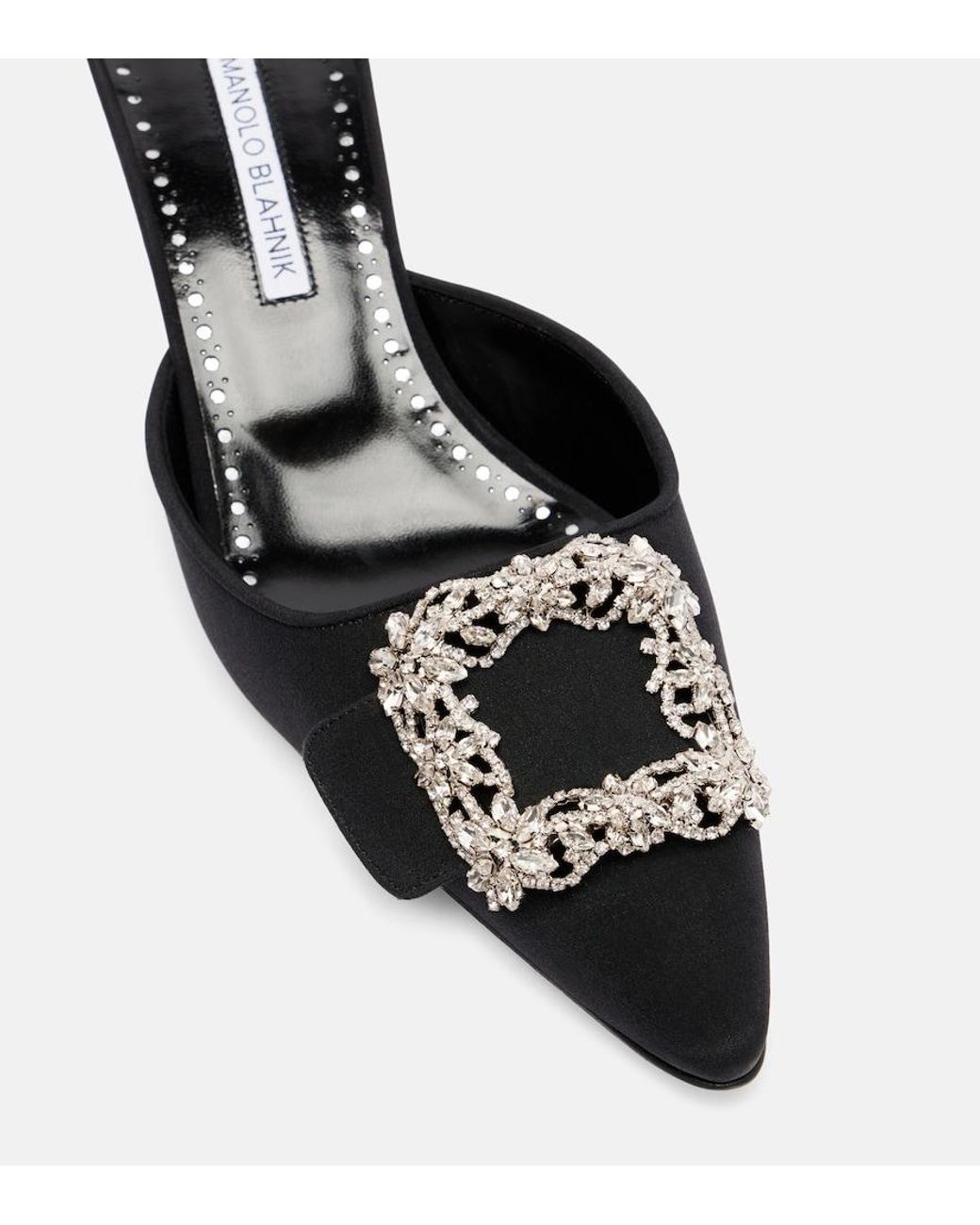 Manolo Blahnik Black Maysale Jewel 50 Crepe De Chine Mules