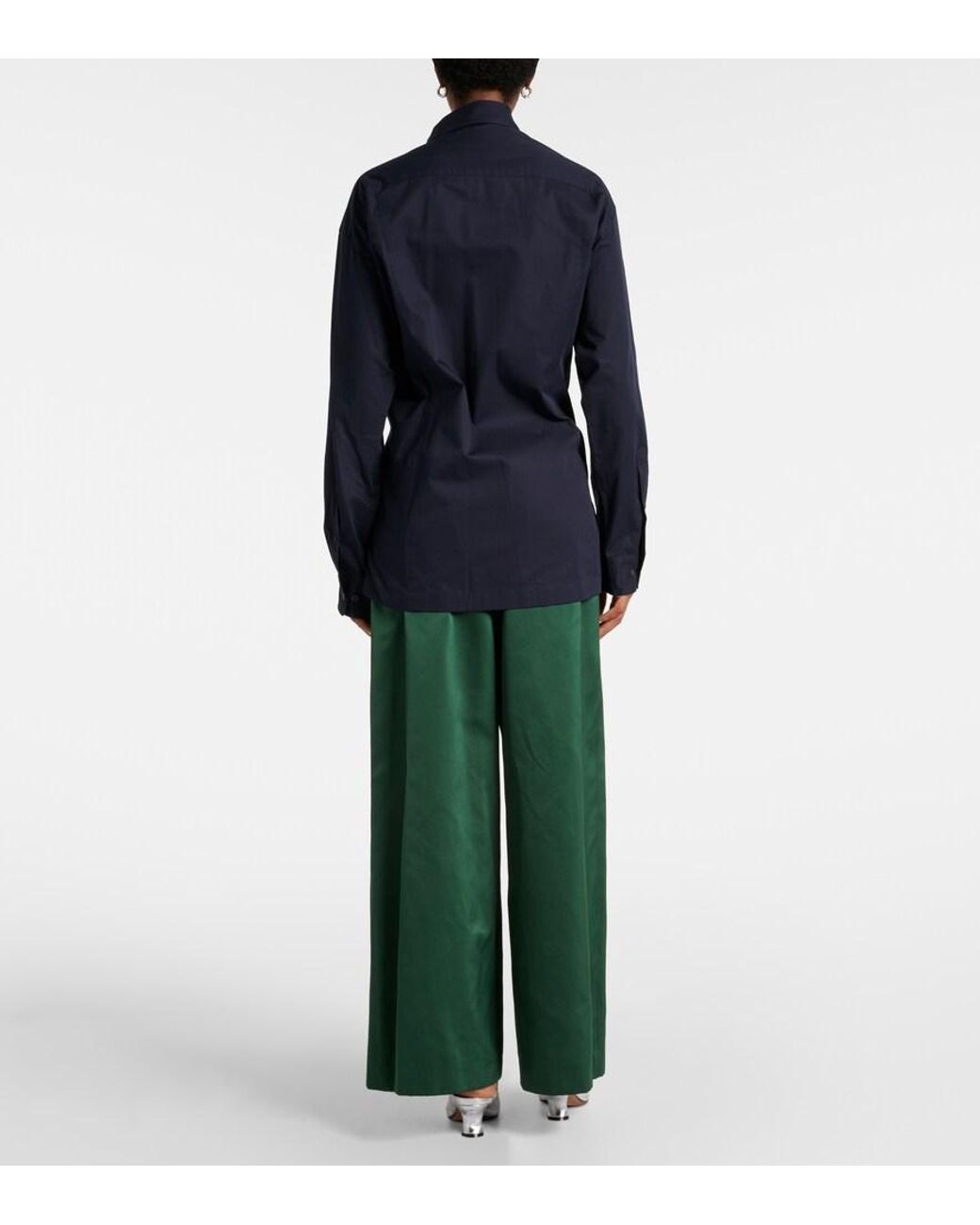 Dries Van Noten Blue Embellished Draped Cotton Gabardine Shirt