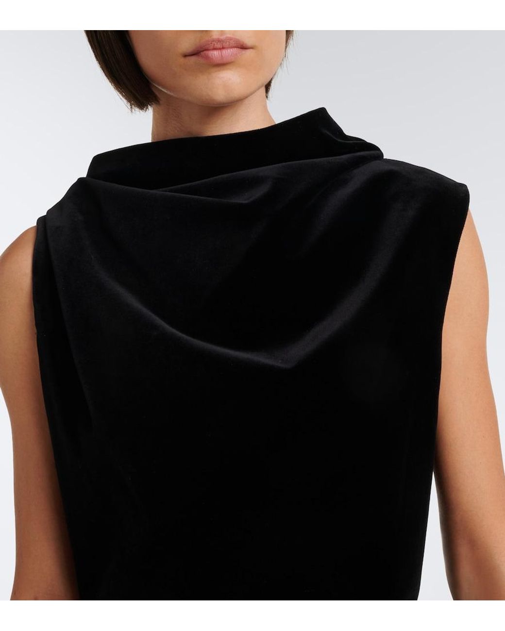 Khaite Black Astor Draped Cotton Velvet Minidress