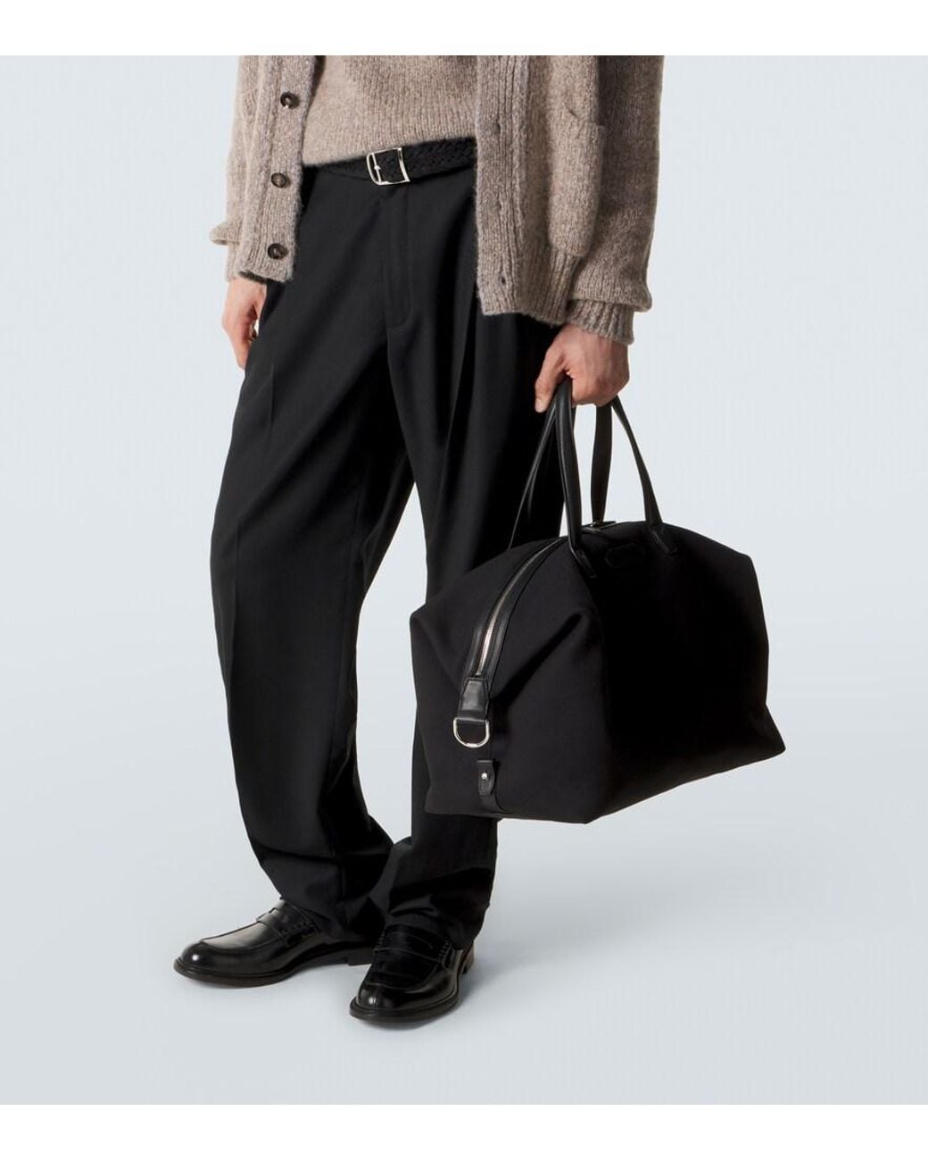 Brioni Black Leather-Trimmed Canvas Duffel Bag for men