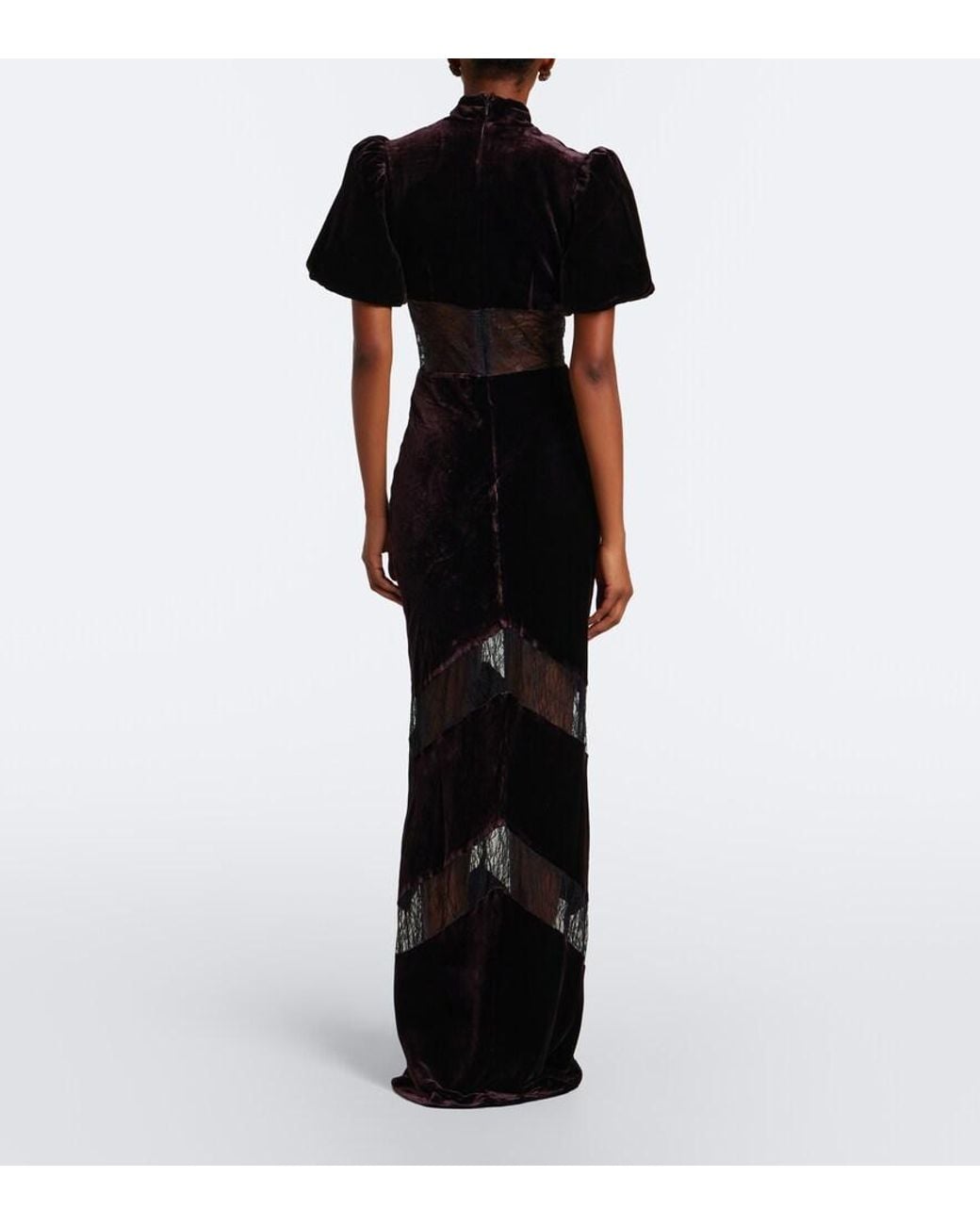 Rebecca Vallance Black Novo Lace-Trimmed Velvet Gown