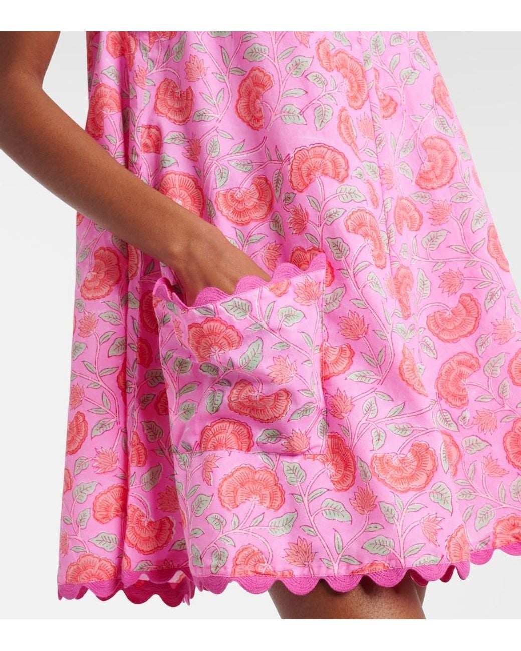 Juliet Dunn Pink Floral Scalloped Cotton Minidress