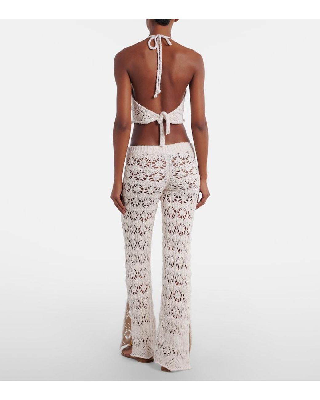 Alanui White Lagoon Romance Crochet Flared Pants