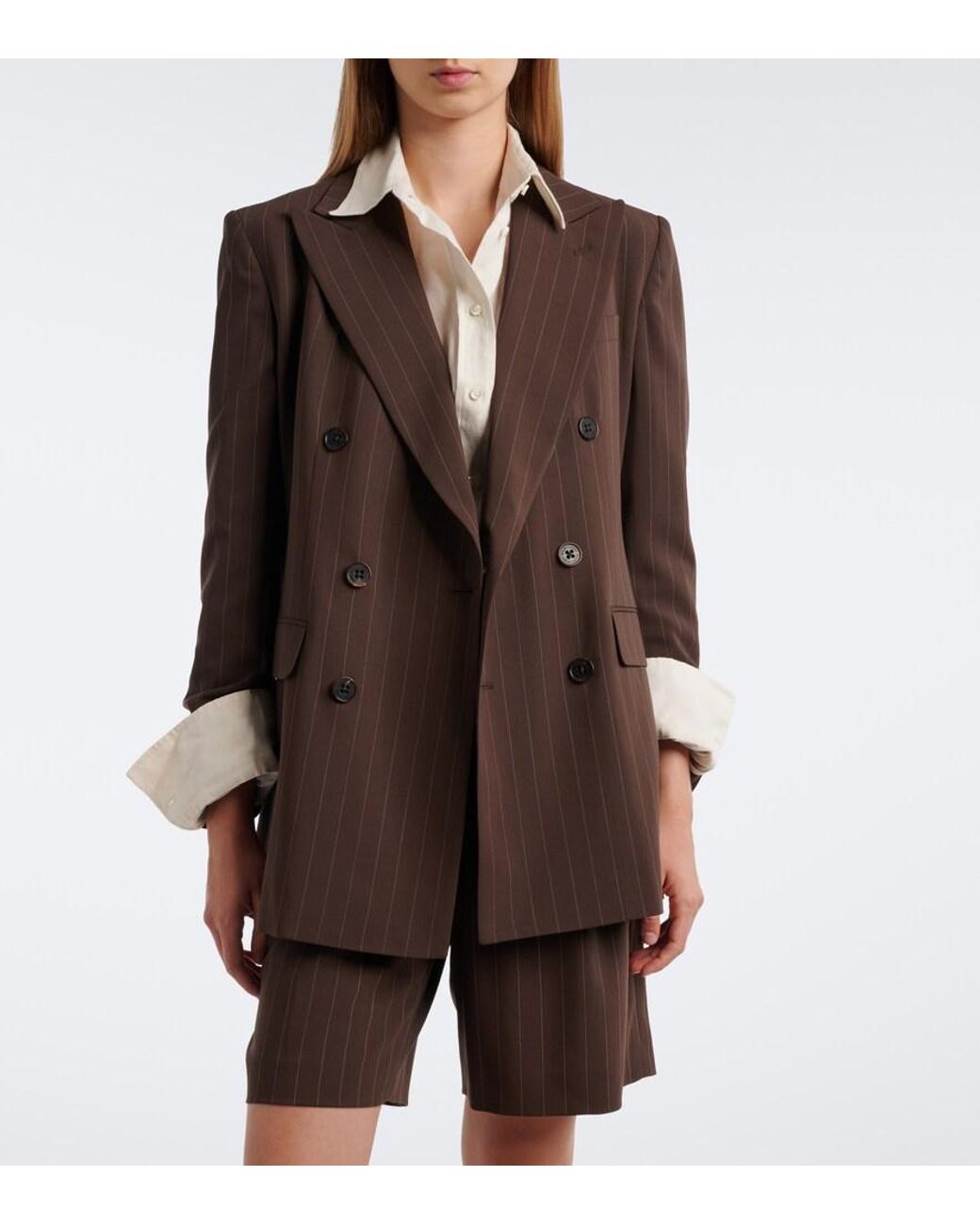 Ralph Lauren Brown Pinstripe Double-Breasted Wool Blazer