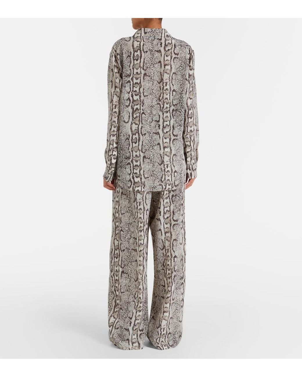 Balenciaga Natural Snake-Print Silk Palazzo Pants