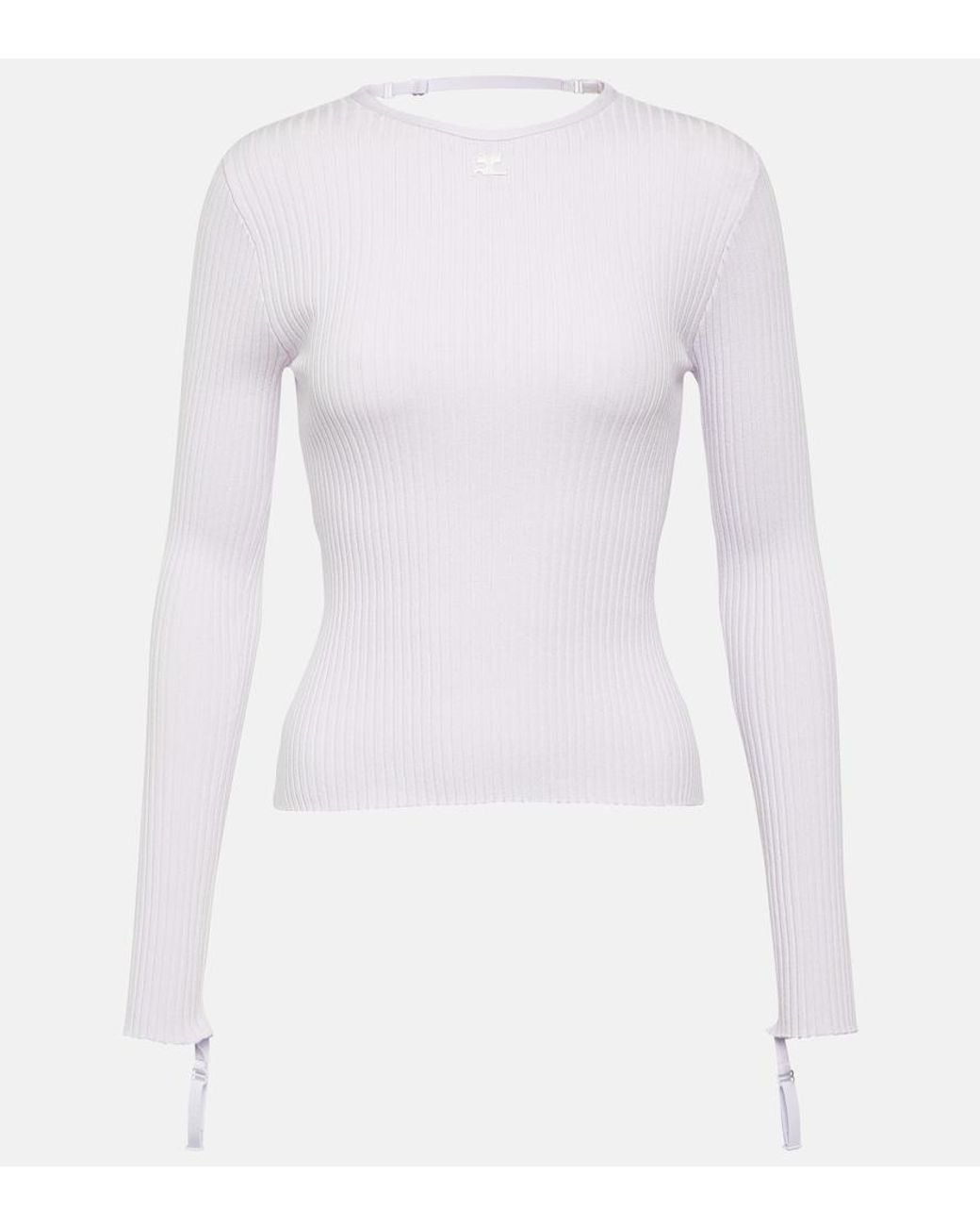 Courreges White Logo Cutout Ribbed-Knit Top
