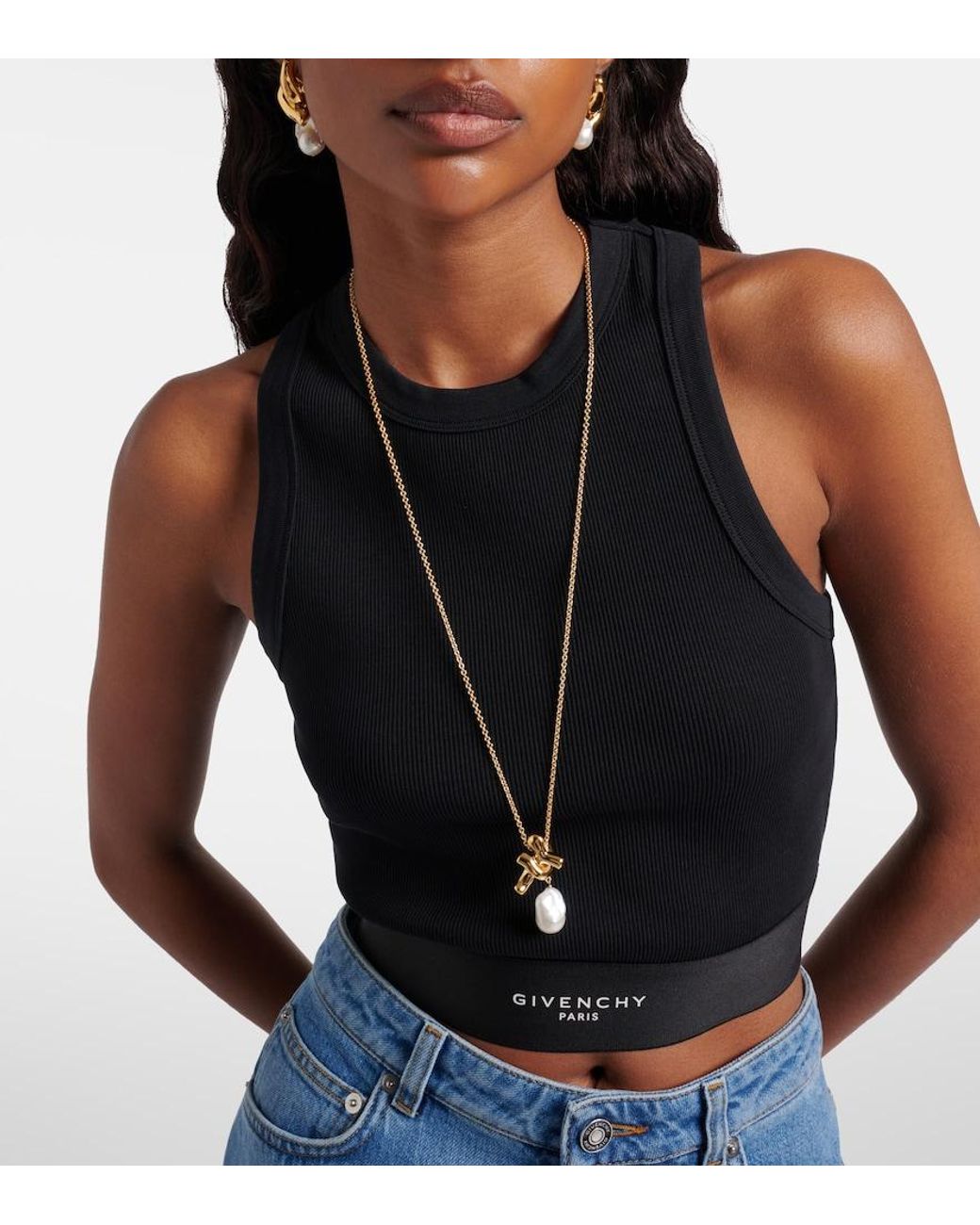 Givenchy Metallic Chain Link Pearl Pendant Necklace