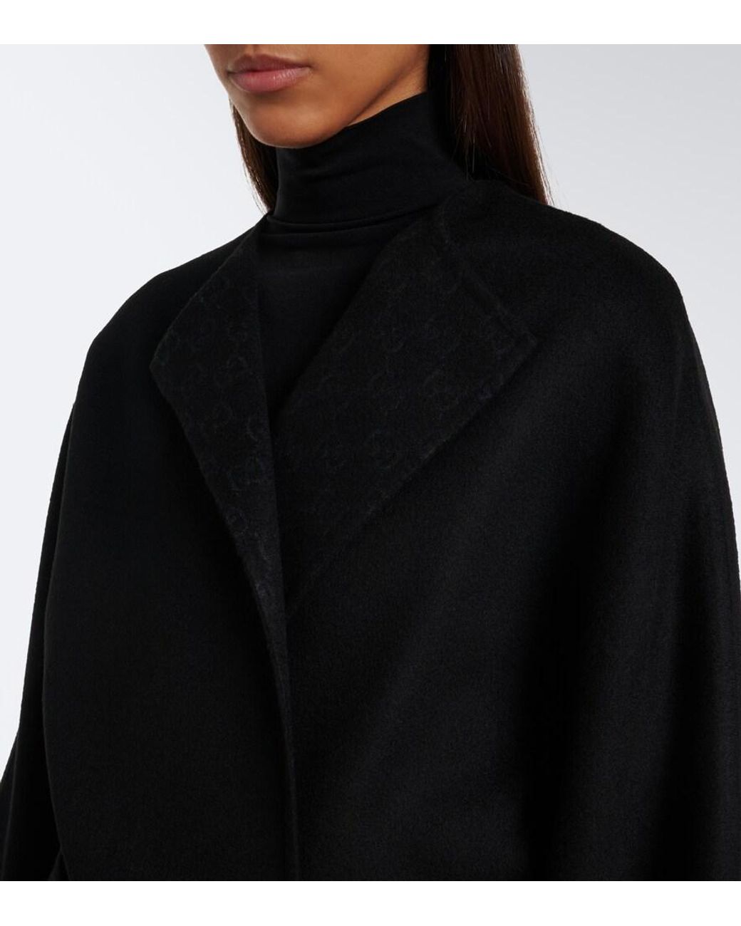 Gucci Black Gg Belted Wool And Silk Wrap Coat