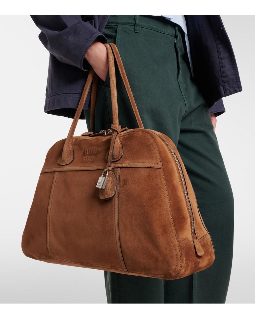 Miu Miu Brown Vivant Large Suede Bowling Bag